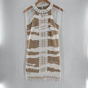 Micheal Kors Tan and‎ White Casual Halter Dress